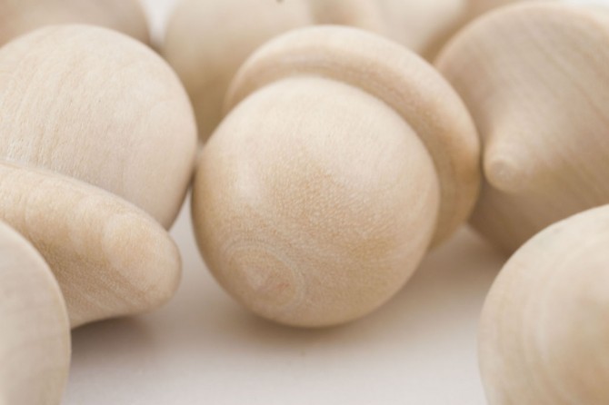 wooden acorns with macro