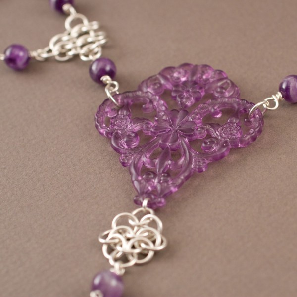 Luscious. Lucite and Sterling Silver Chainmaille Necklace