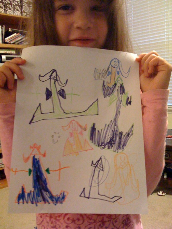 kid art: jocelyn's drawing of fancy dressed ladies