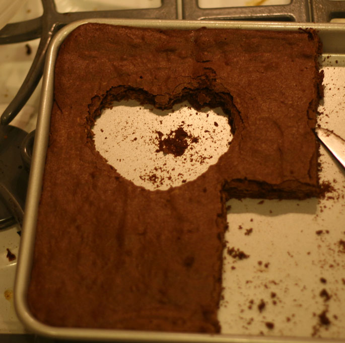 heart cut out of brownies