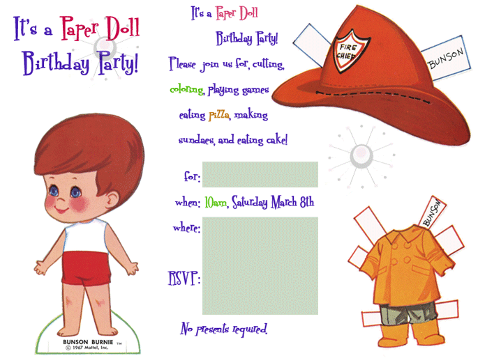 paper doll party invitation